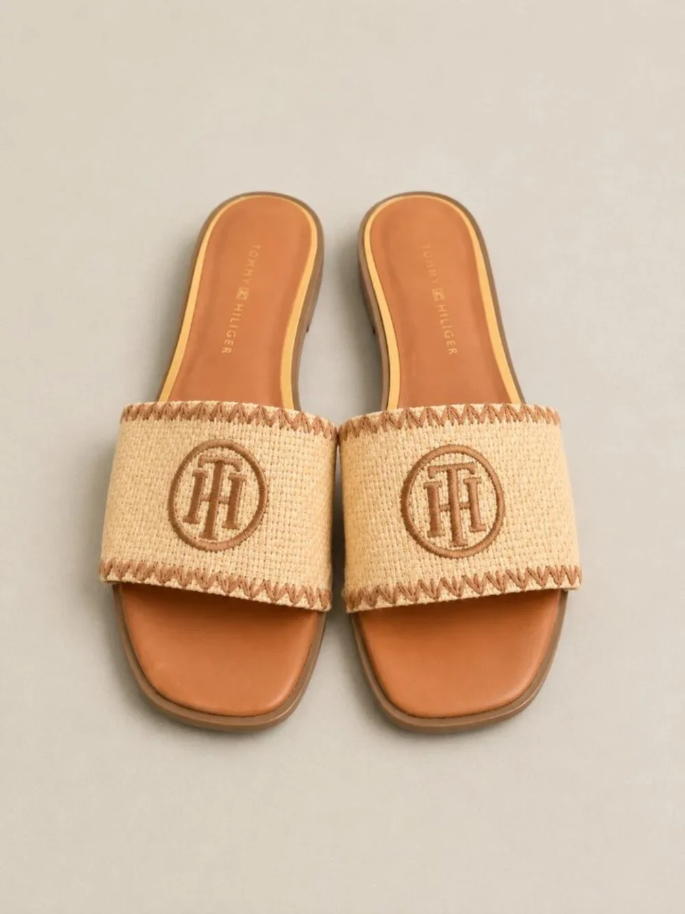 Tommy Hilfiger Beige Raffia Slide Sandals - Picture 2 of 3